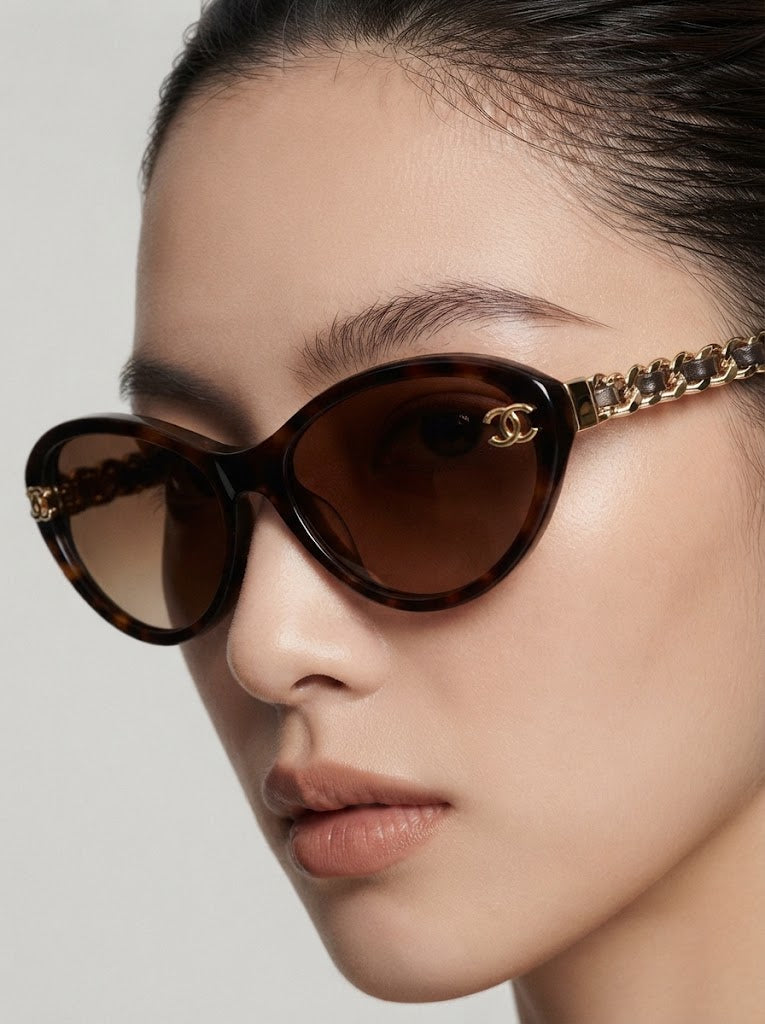 Chanel Women Brown/Gold Gradient Chain Sunglasses