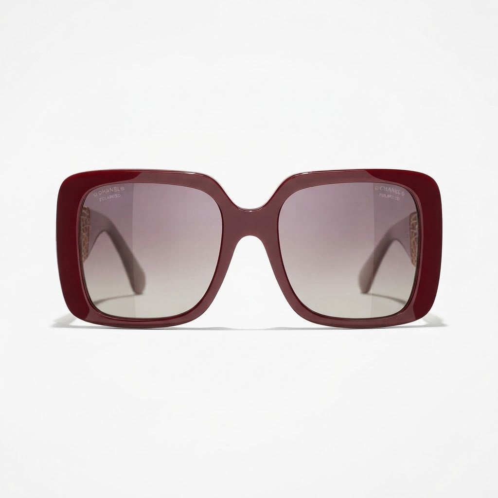 Chanel Women Square Red & Gold Jewel Sunglasses