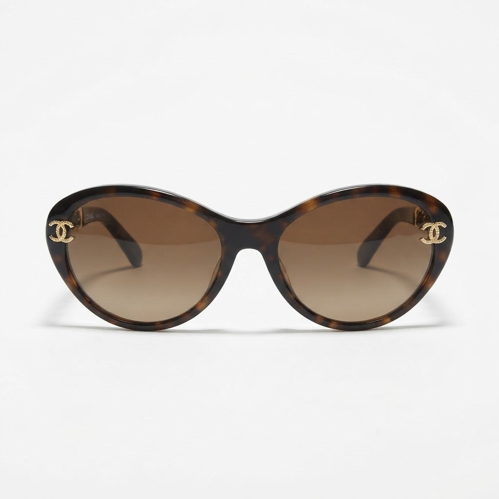 Chanel Women Brown/Gold Gradient Chain Sunglasses