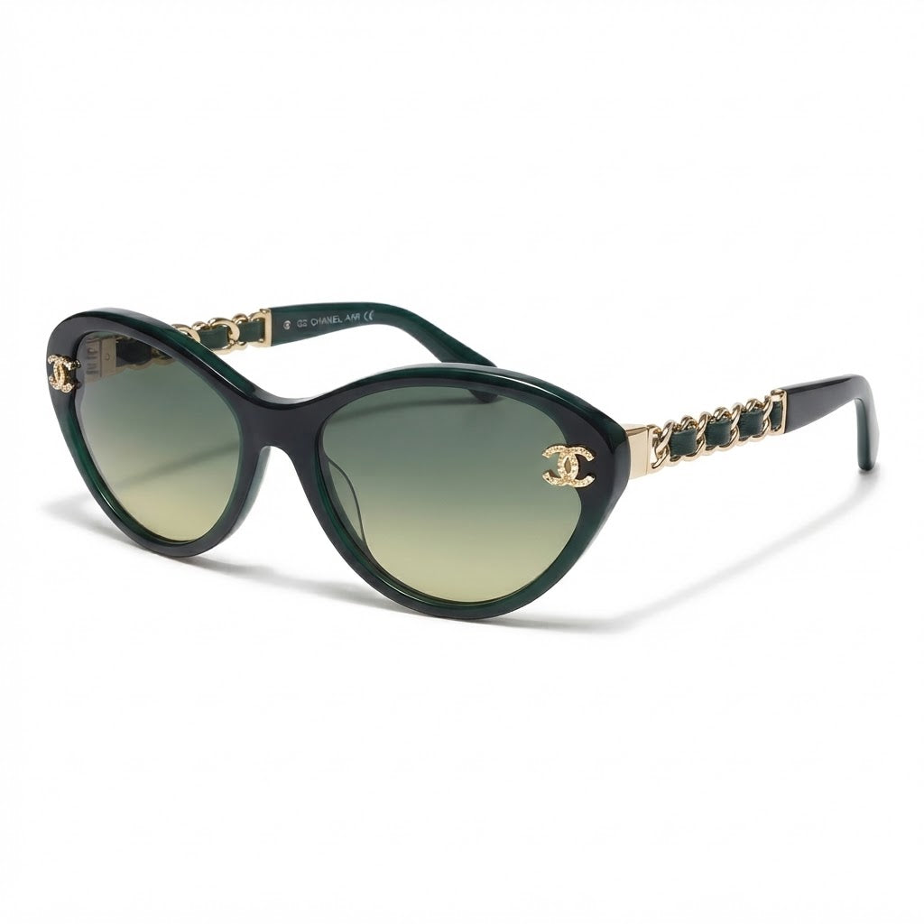 Chanel Women Green Gold Chain Sunglasses