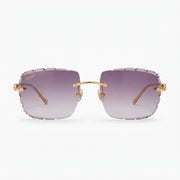 Cartier Panthère de Unisex Rimless Purple Gradient Lens Split Diamond Cut Sunglasses