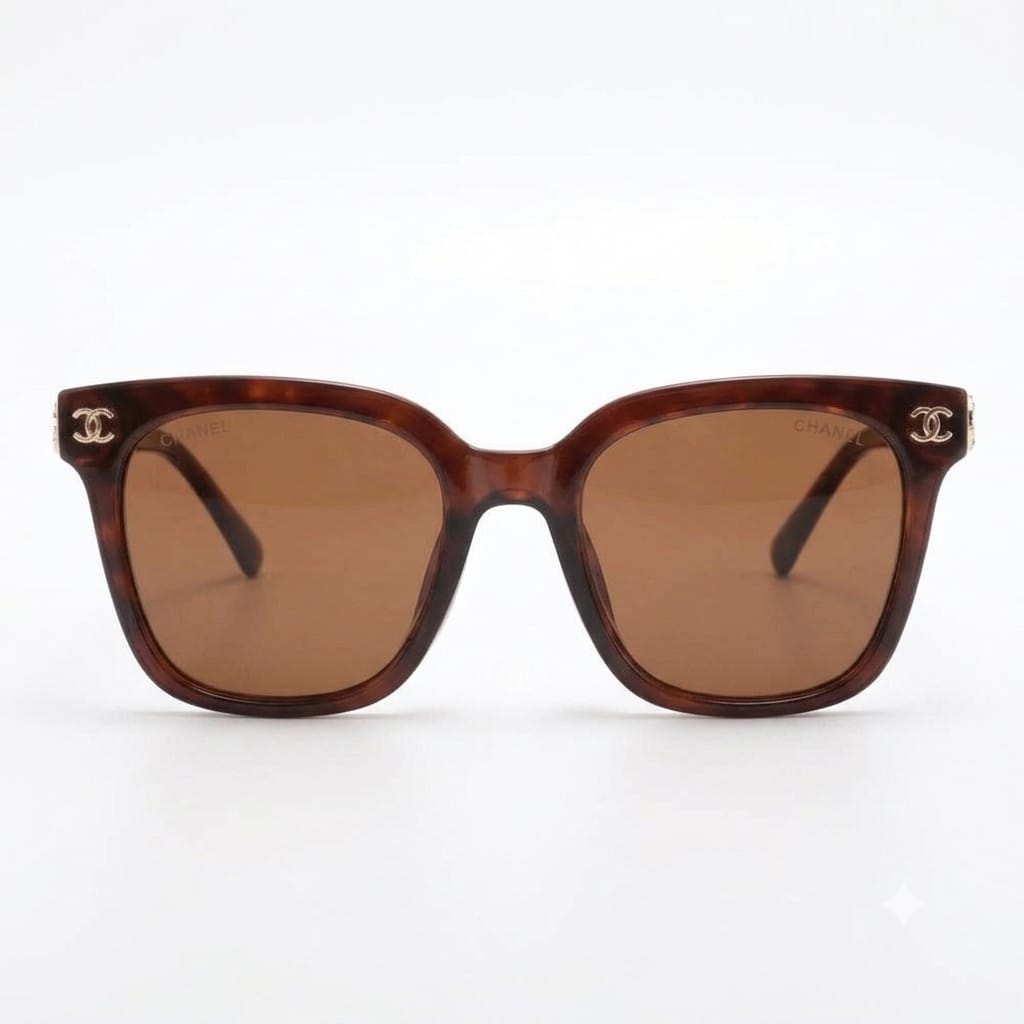 Chanel Women Classic Square Acetate with Rhinestone CHANEL Logo Brown Sunglasses