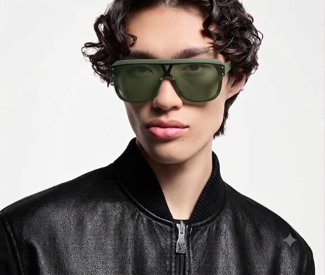 Louis Vuitton Waimea Mask Round Transparent Tinted Olive Green Sunglasses