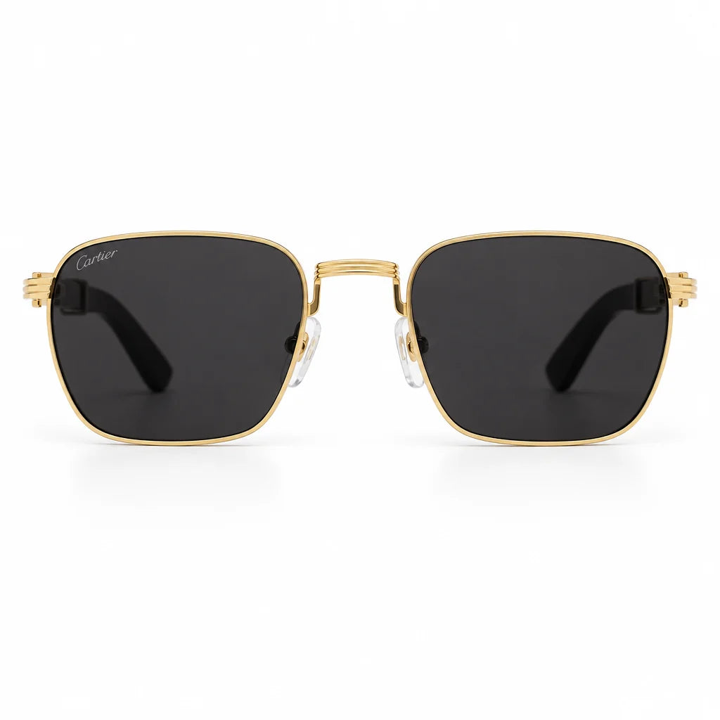 Cartier Première De Cartier Men Square Wood Temples Black Sunglasses