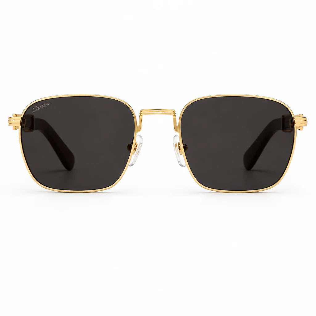 Cartier Première De Cartier Men Square Red Wood Temples Grey Sunglasses