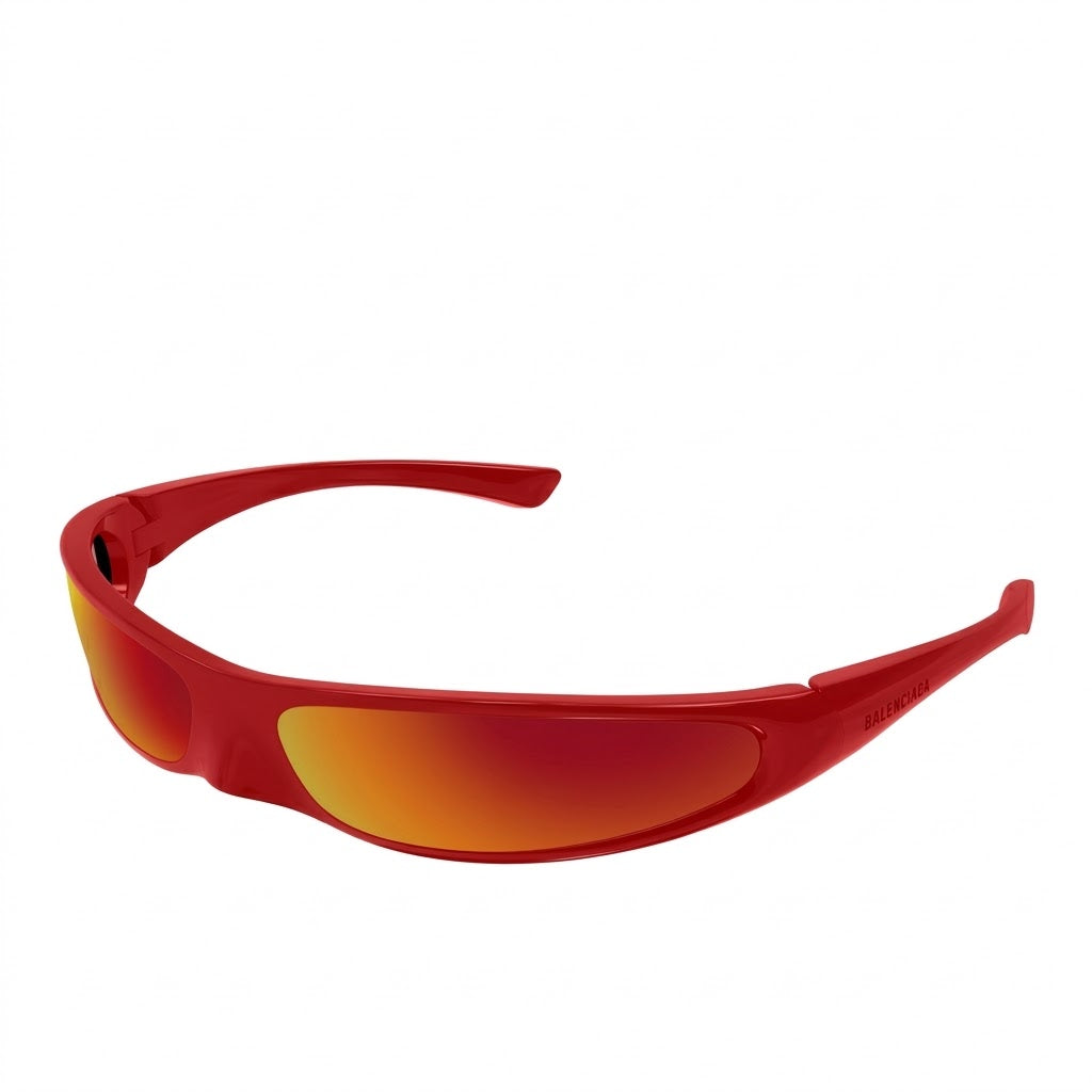 Balenciaga Unisex BB0383S Wrap Shield Red / Orange Mirror Sunglasses