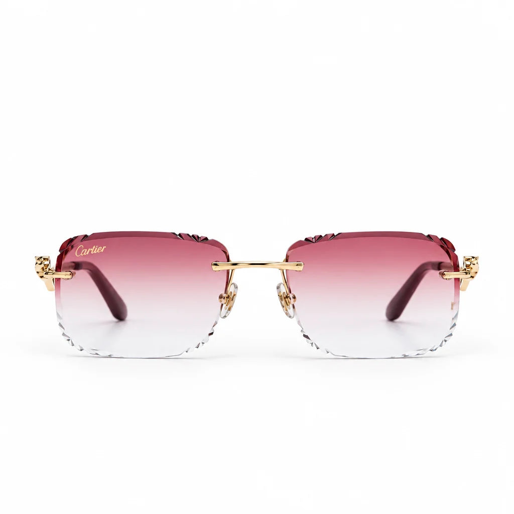 Cartier Panthère de Unisex Rimless Rectangular Red Gradient Split Diamond Cut Sunglasses