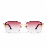 Cartier Panthère de Unisex Rimless Rectangular Red Gradient Split Diamond Cut Sunglasses