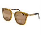 Chanel Women Classic Square Acetate Polarized Rhinestone Chanel Logo Honey Tortoise Sunglasses