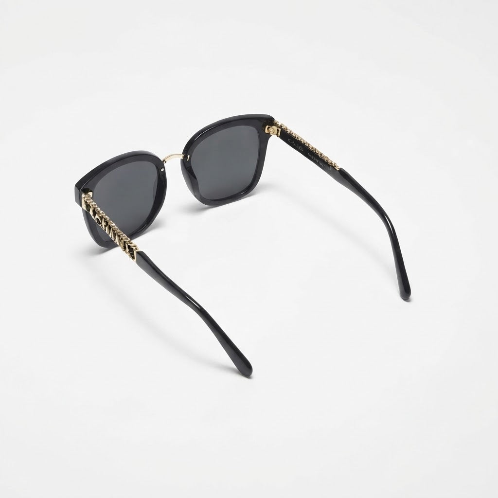 Chanel Women Classic Square Acetate Polarized Rhinestone Chanel Logo Black Sunglasses