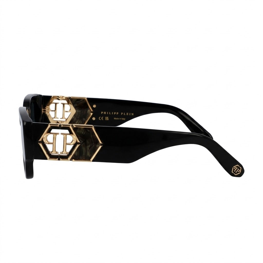 Philipp Plein Women Matte Black Hexagon Logo Square Sunglasses