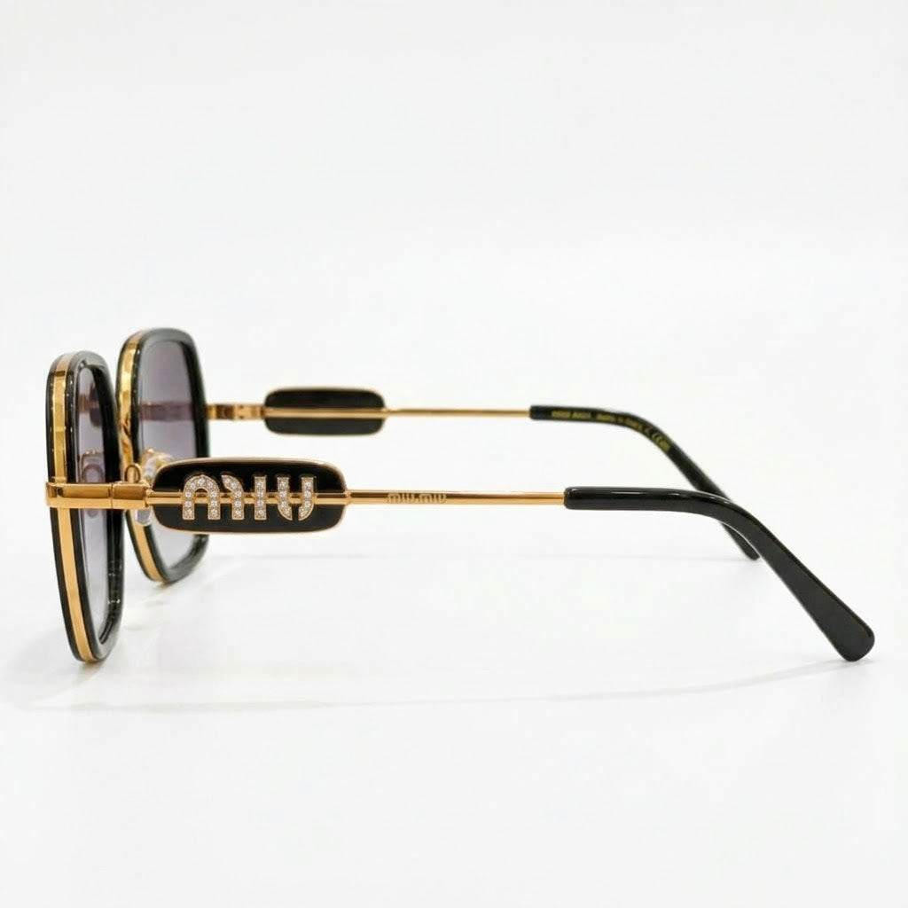 Miu Miu MU7417S Women Square Black / Gold / Grey Gradient Sunglasses