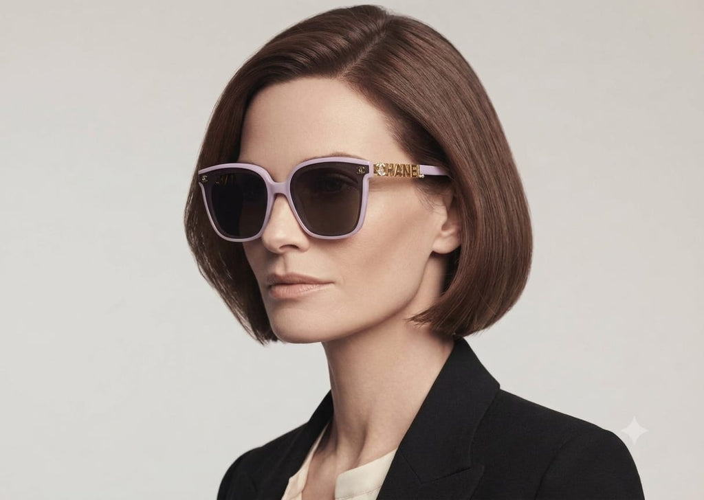 Chanel Women's Classic Square Acetate Polarized Rhinestone Chanel Logo Pink Sunglasses