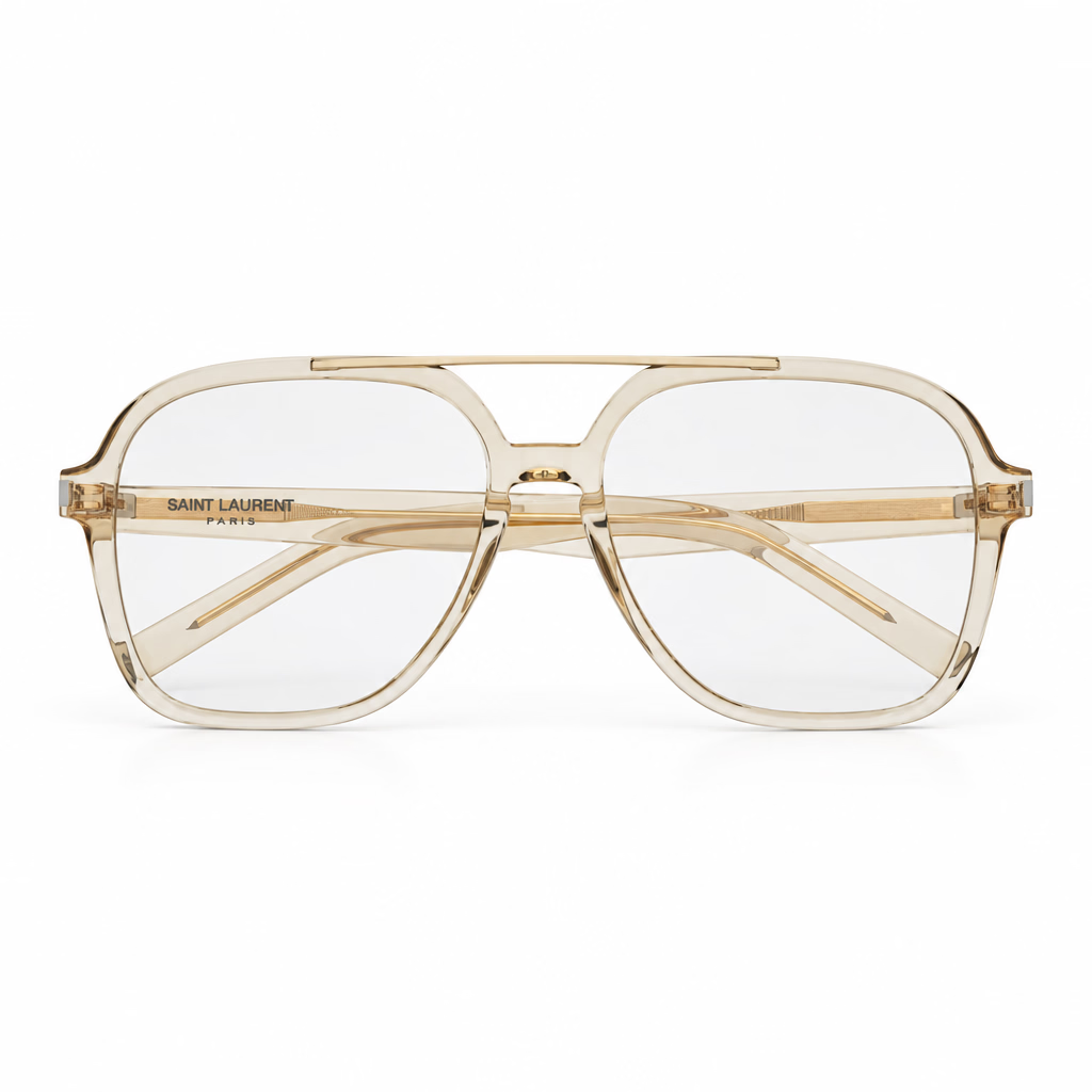 Saint Laurent Women SL 545 Geometric Aviator Transparent Cream / Light Gold Sunglasses