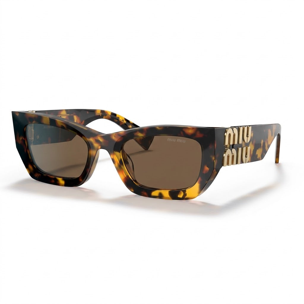 Miu Miu MU 09WS Women Rectangle Honey Havana / Dark Brown Sunglasses