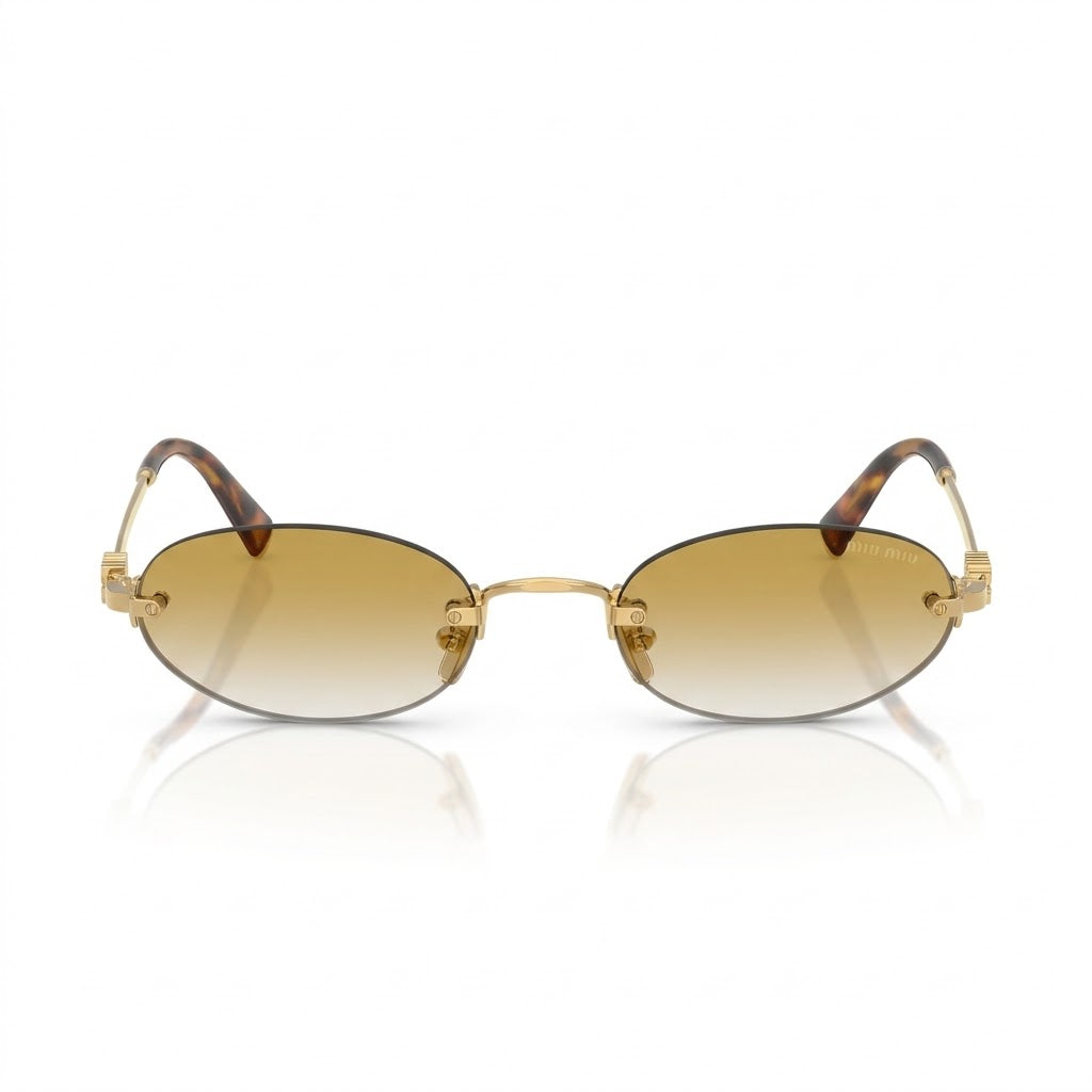 Miu Miu Women's MU A54S Rimless Oval Sunglasses – Gold / Clear Gradient Brown
