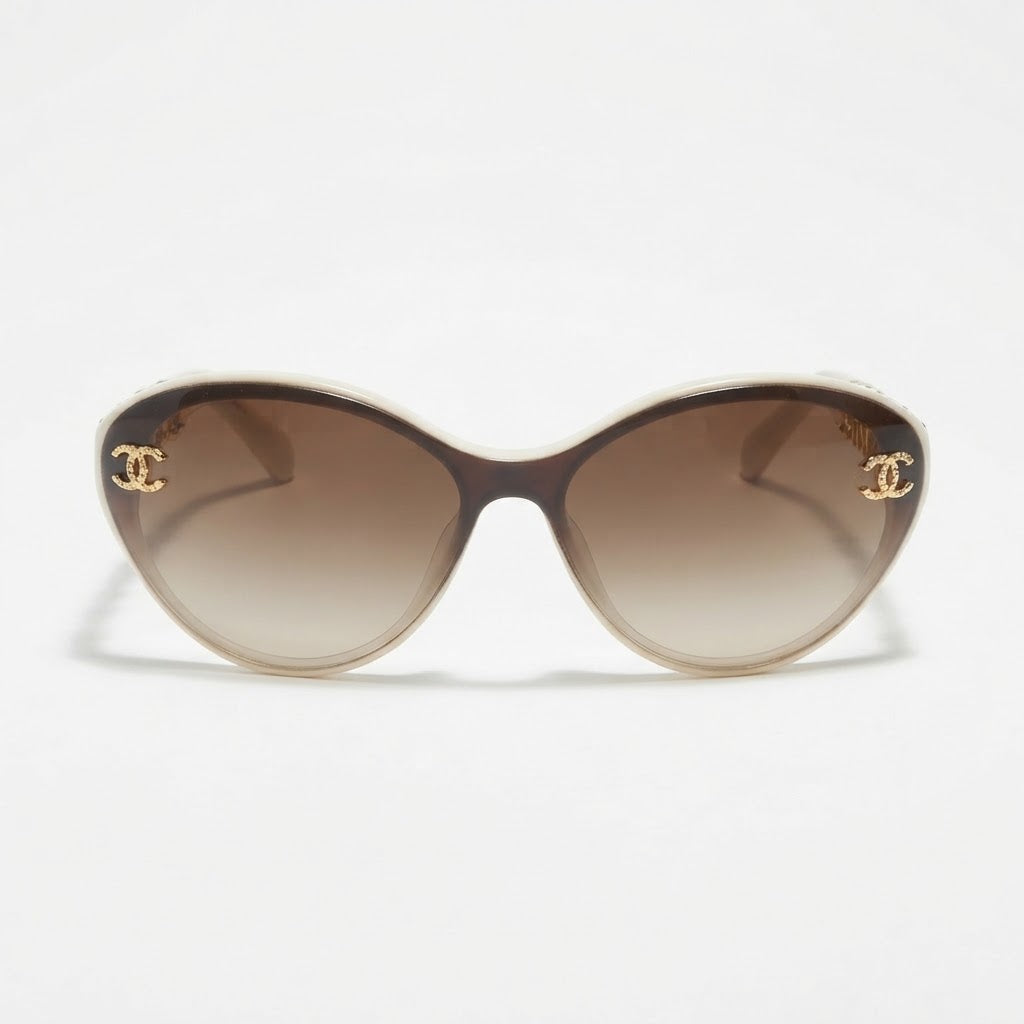 Chanel Women Beige Gold Chain Sunglasses