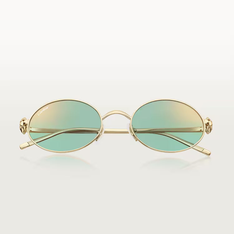 Cartier Clash de Women Oval Gold Finish Studded Temple Light Green Sunglasses  