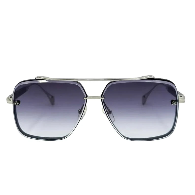 MAYBACH Men Double Bridge Aviator Platinum Silver / Black Horn Grey Gradient Sunglasses
