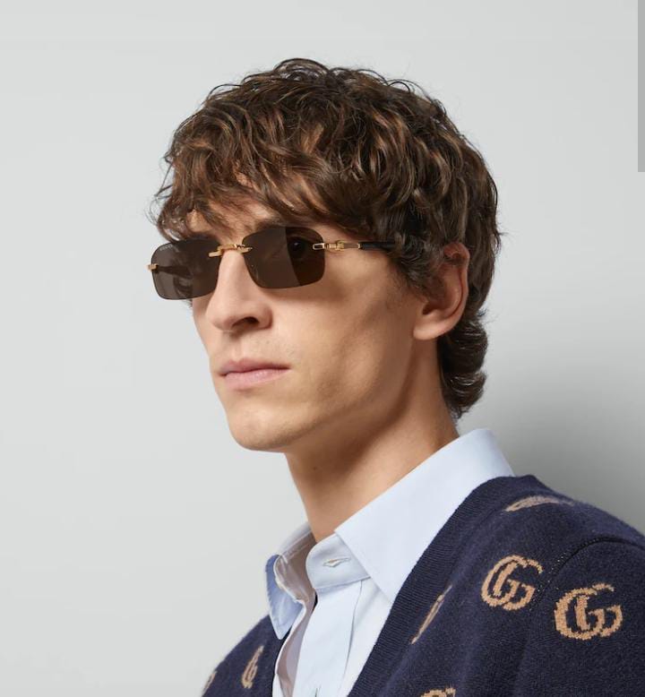 Gucci Men Rectangular Frame Sunglasses