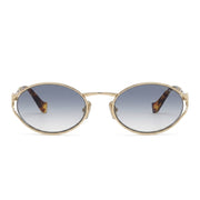 Miu Miu Women Logo Oval Pale Gold Blue Gradient Sunglasses