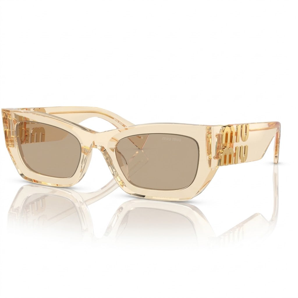Miu Miu MU 09WS Women Rectangle Sand Transparent / Dark Brown Sunglasses