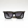 Chanel Women Rectangle Calfskin Chain Black Sunglasses