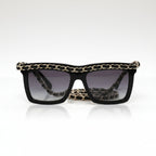 Chanel Women Rectangle Calfskin Chain Black Sunglasses