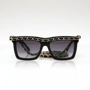 Chanel Women Rectangle Calfskin Chain Black Sunglasses