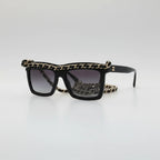 Chanel Women Rectangle Calfskin Chain Black Sunglasses