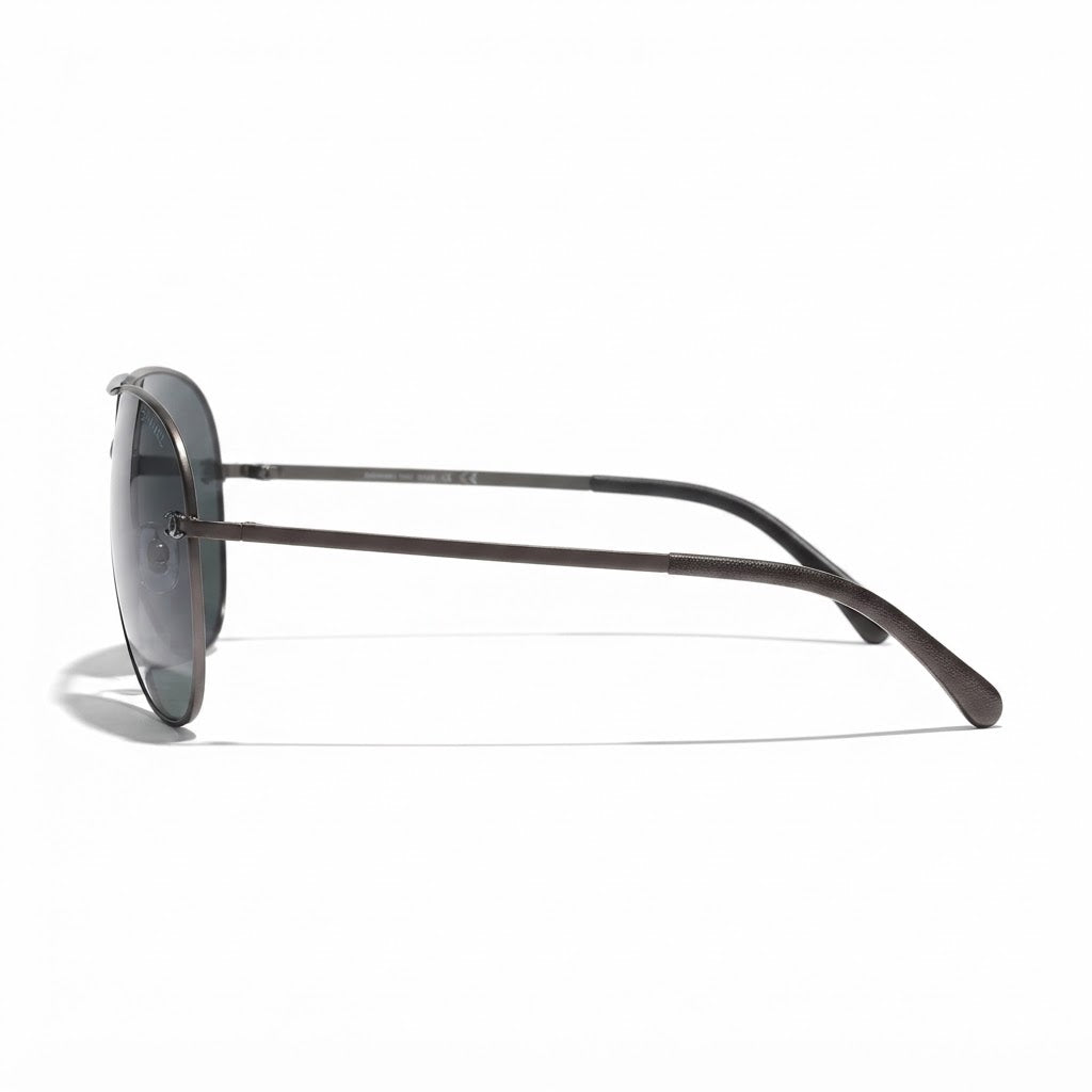 Chanel Women Pilot Titanium & Calfskin Brown Sunglasses