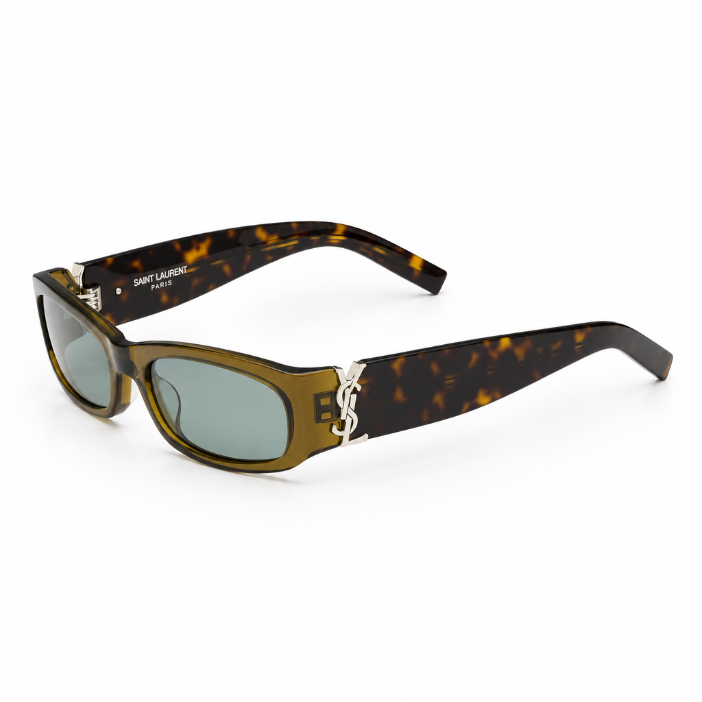 Saint Laurent Women SL M152 Rectangular Transparent Khaki / Havana Sunglasses