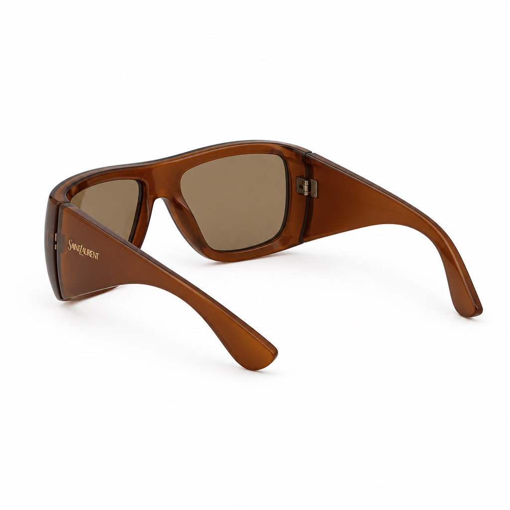 Saint Laurent Women SL 902 Howl Oversized Pillowed Transparent Cognac Brown Sunglasses