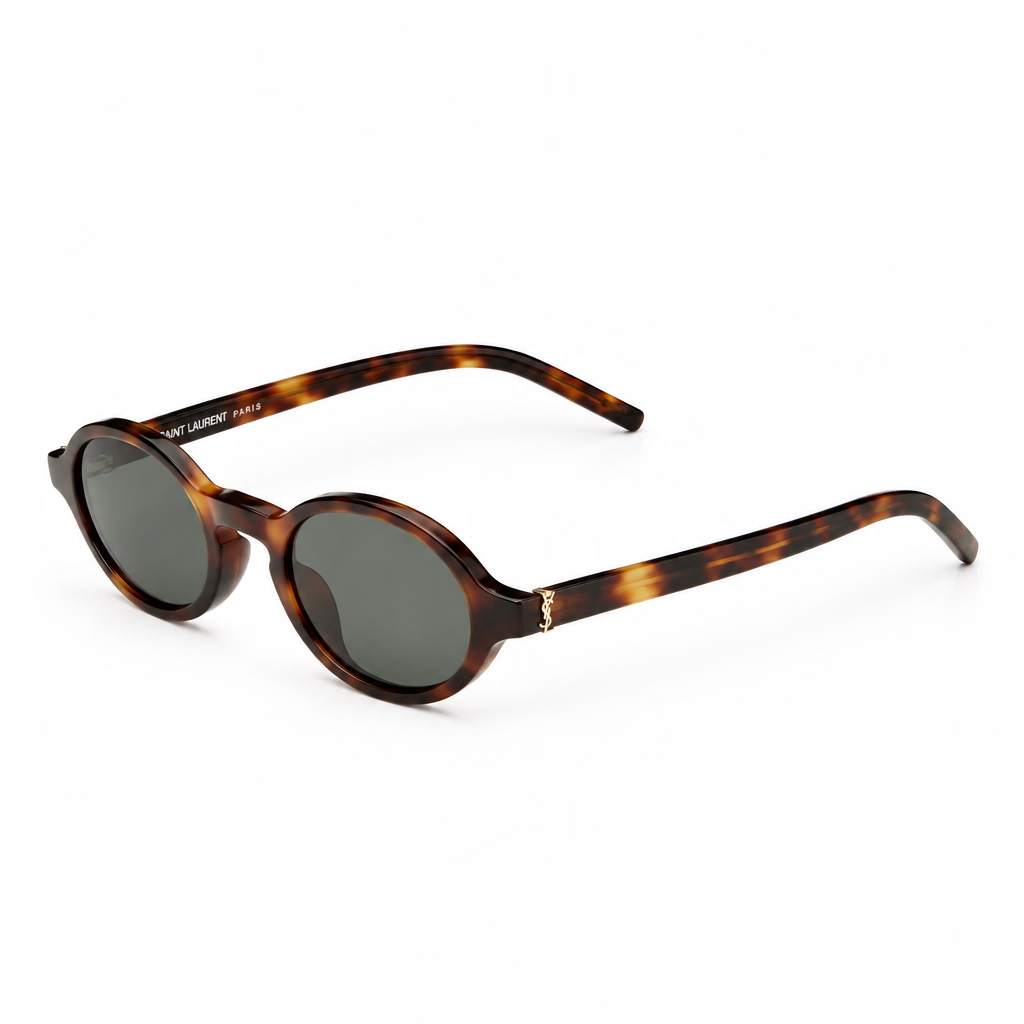 Saint Laurent SL M161 Unisex Round-Frame Tortoiseshell Sunglasses