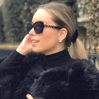 Chanel Women Acetate Strass Polarized Square Black Stone Logo Sunglasses