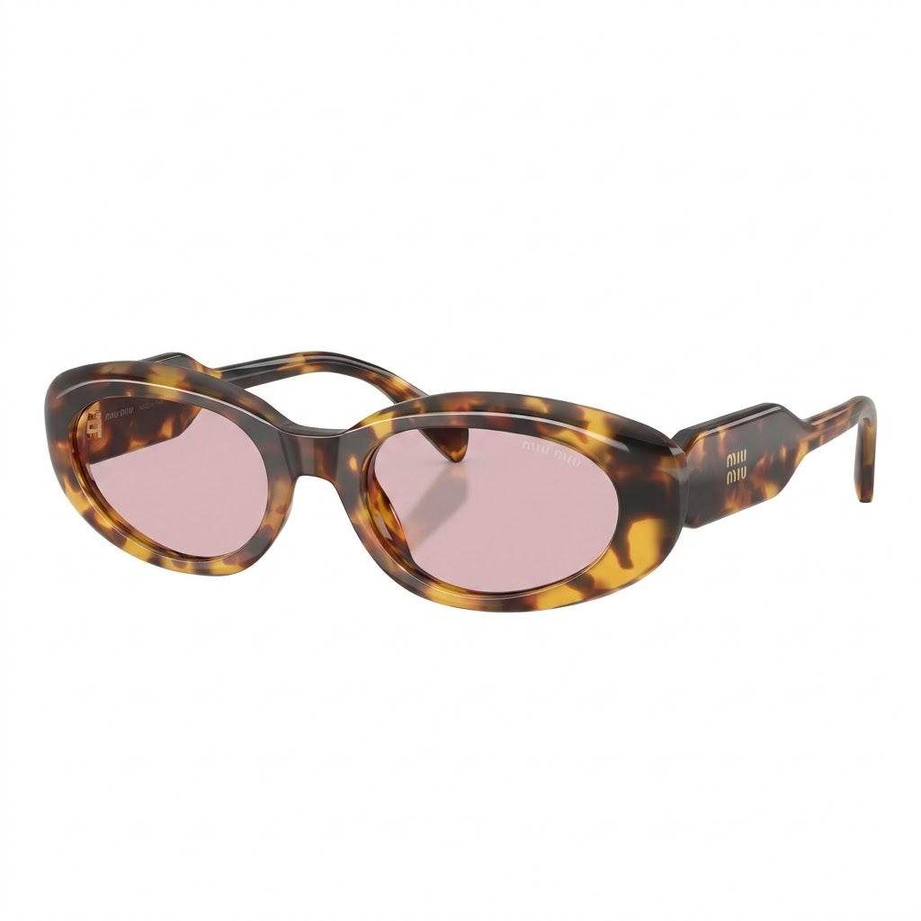 Miu Miu Women Oval Honey Havana / Pink Sunglasses
