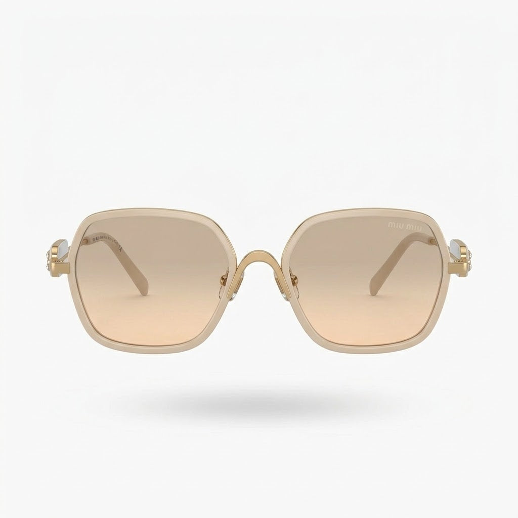 Miu Miu MU7417S Women Square White / Gold / Grey-Yellow Gradient Sunglasses
