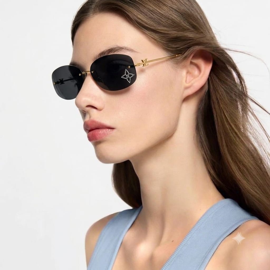 Louis Vuitton Women Crystal Oval Black Sunglasses