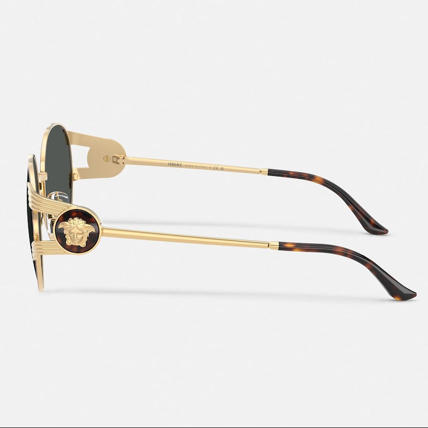 Versace Women Round Frame Gold Sunglasses