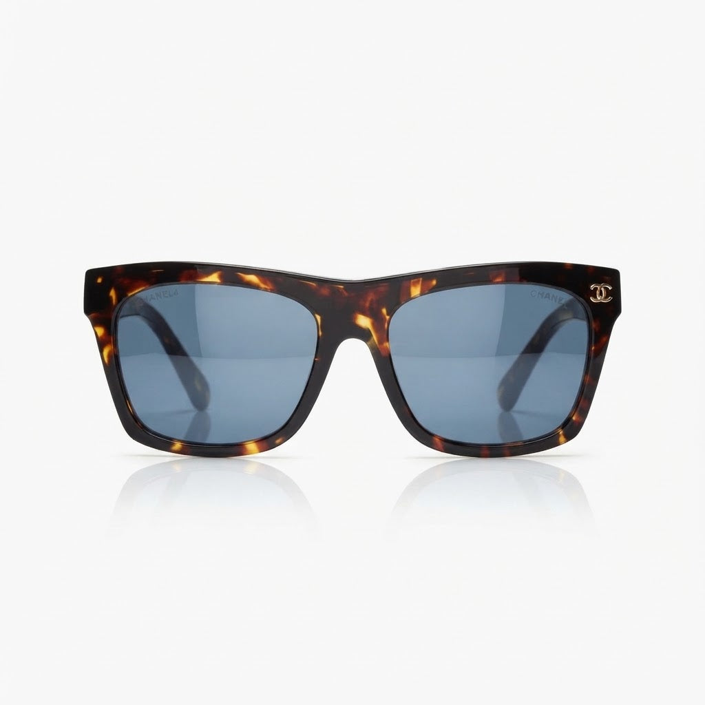 Chanel Women Square Acetate Tortoise & Black Sunglasses