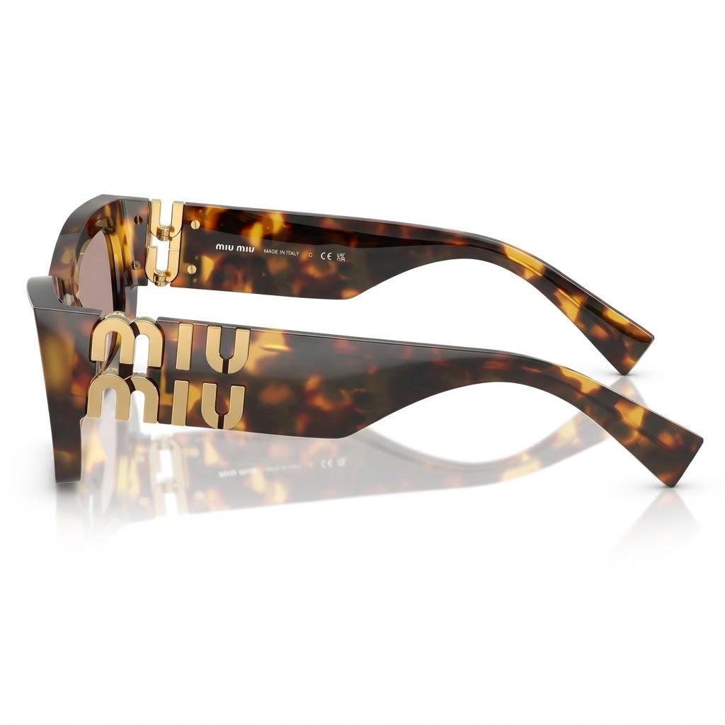Miu Miu MU 09WS Women Rectangle Honey Havana / Light Purple Sunglasses