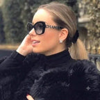 Chanel Women Acetate Strass Polarized Square Blue Stone Logo Sunglasses