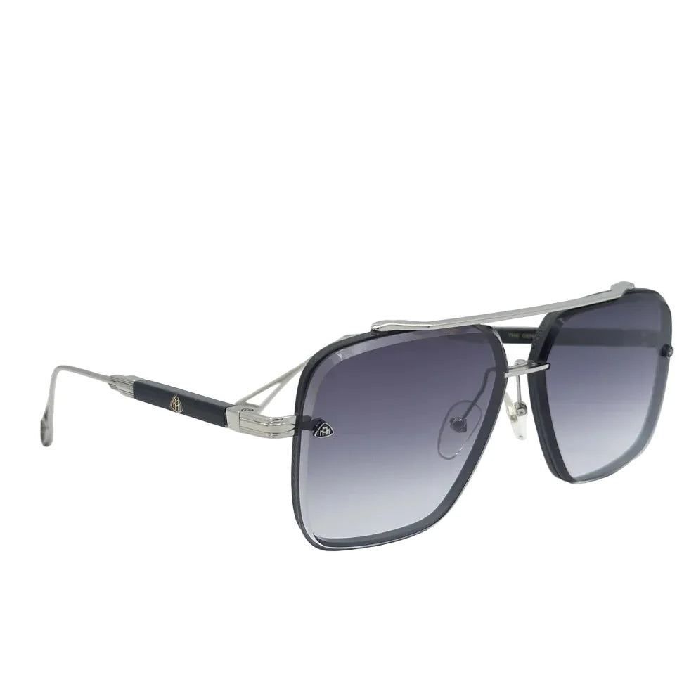 MAYBACH Men Double Bridge Aviator Platinum Silver / Black Horn Grey Gradient Sunglasses