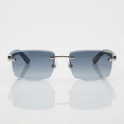   CartierDécor C de Men Rimless Rectangular Grey/Blue Wood Temples Blue Gradient Sunglasses