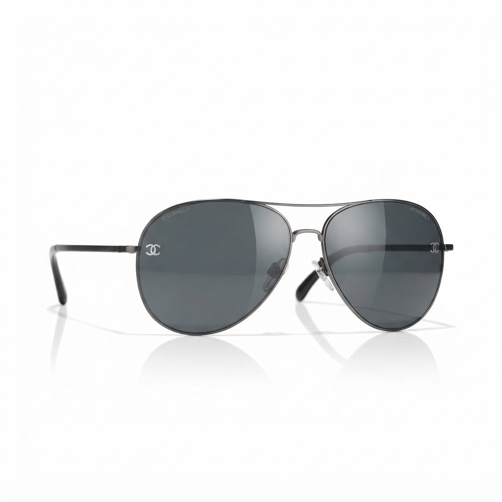 Chanel Women Pilot Titanium & Calfskin Brown Sunglasses