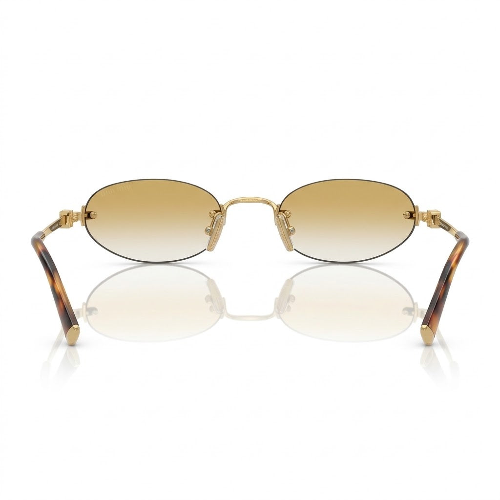 Miu Miu Women's MU A54S Rimless Oval Sunglasses – Gold / Clear Gradient Brown