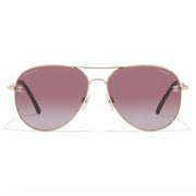 Chanel Women Pilot Titanium & Calfskin Gold & Violet Gradient Sunglasses