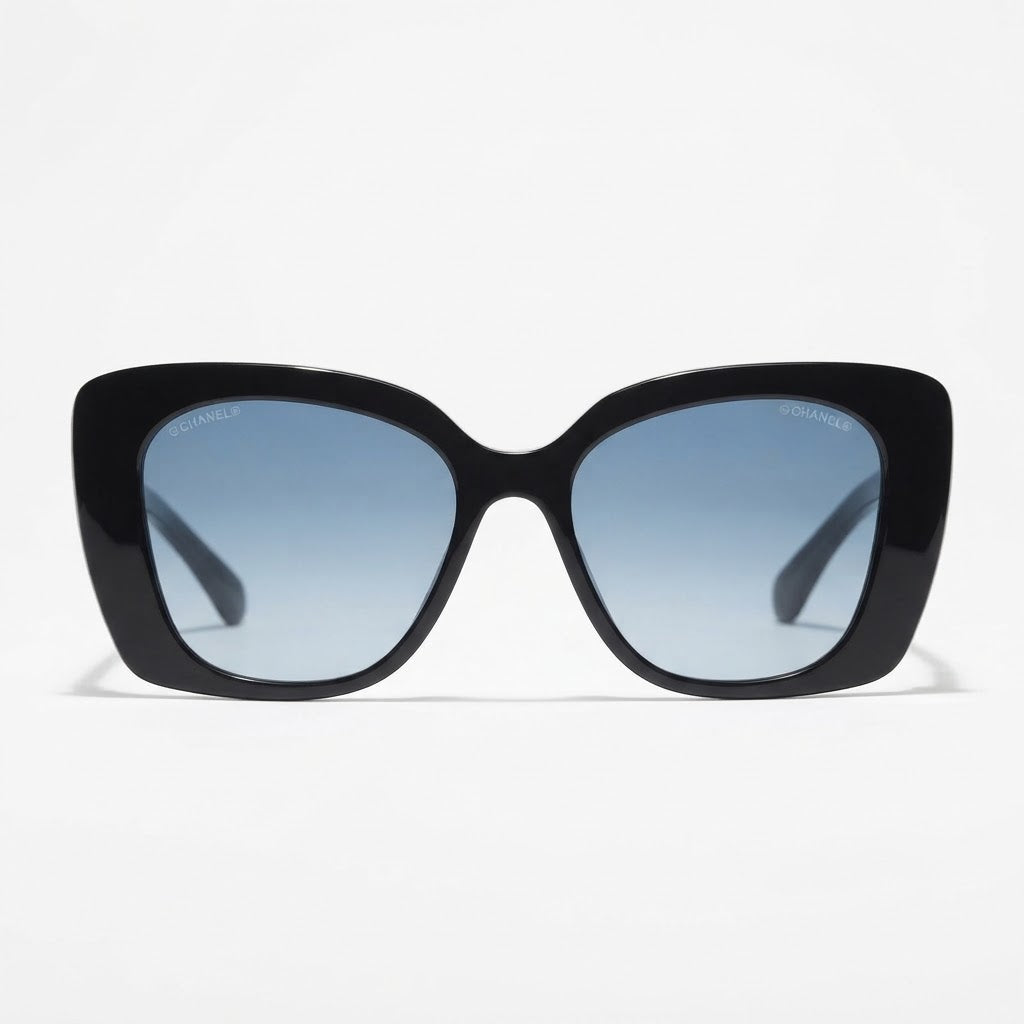 Chanel Women Acetate Strass Polarized Square Blue Stone Logo Sunglasses