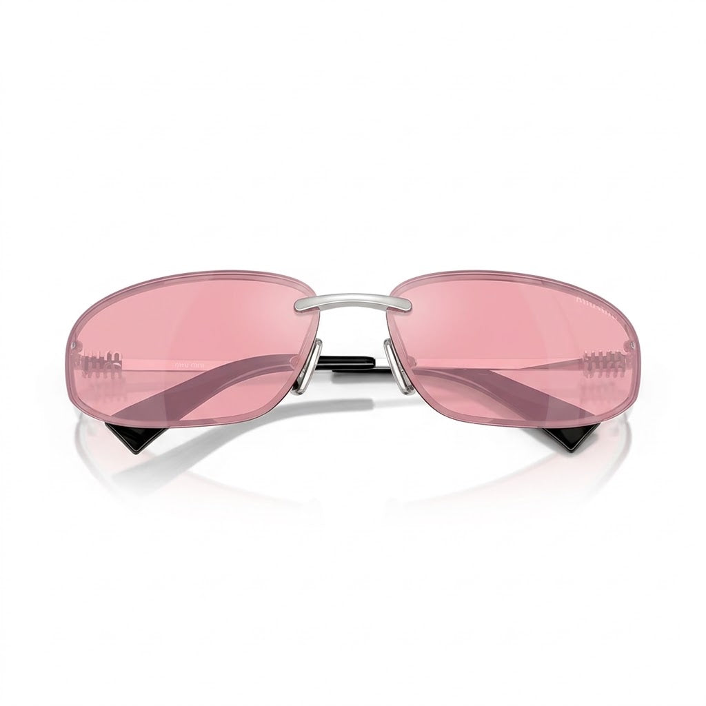 Miu Miu Women MU A50S Rimless Shield Silver / Soft Pink Sunglasses