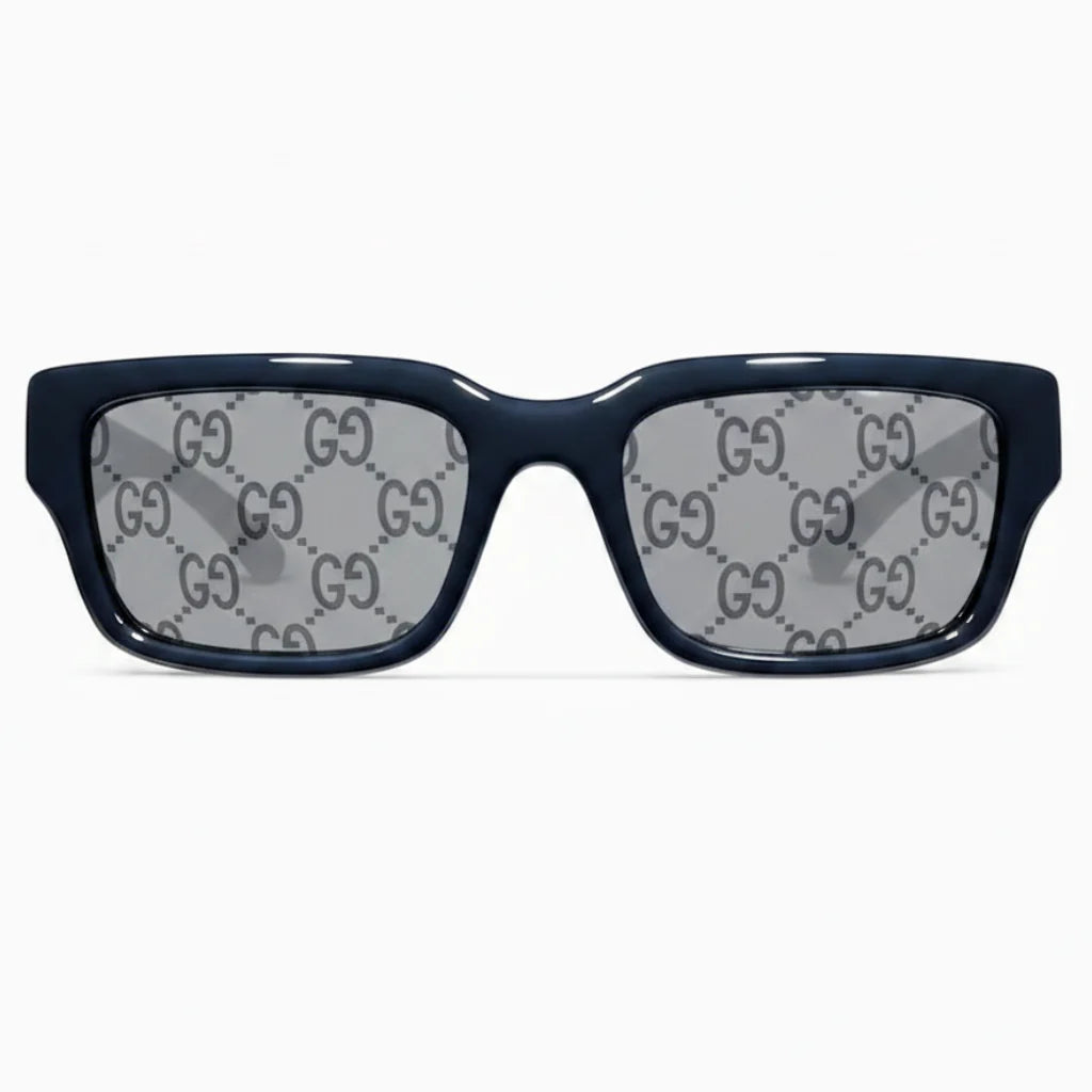 Gucci Men Rectangular Frame Blue Sunglasses